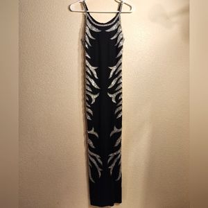 Vintage Bodycon Maxi Dress with Silver Sequin Accent